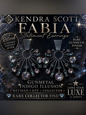 Kendra Scott Fabia Earrings|Gunmetal Indigo Illusion|Retired HTF Collector’s Pic